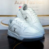 White LV-Style Low-Top Court Sneakers