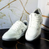 White LV-Style Low-Top Court Sneakers