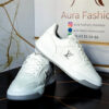 White LV-Style Low-Top Court Sneakers